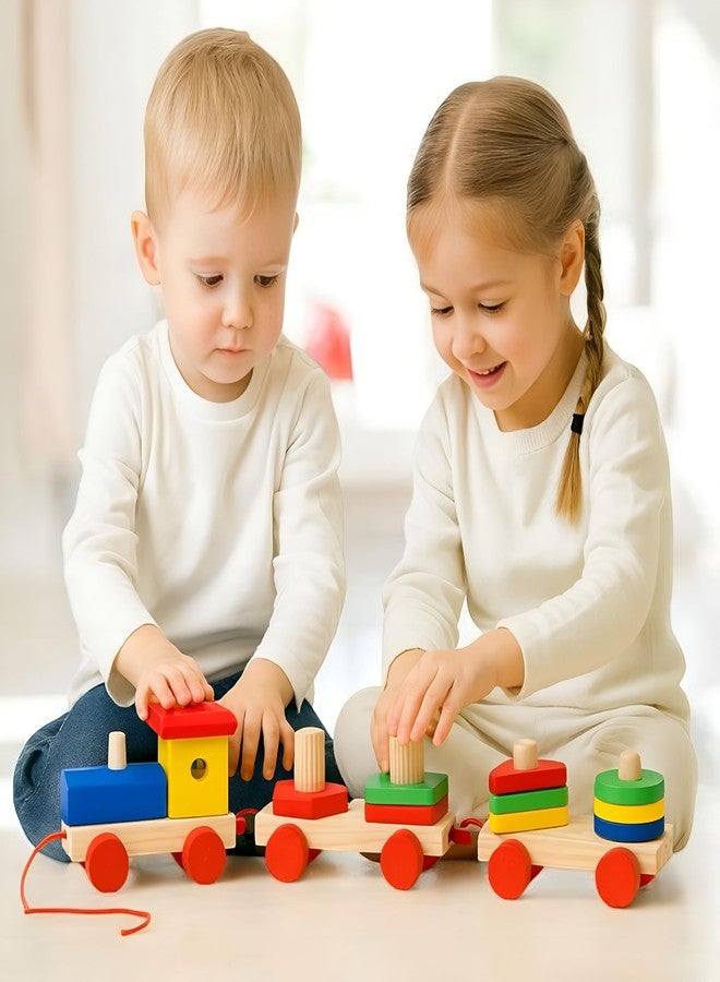 VERAT قطار خشبي للأطفال من فيرات | مكعبات مونتيسوري لفرز الأشكال وتكديسها | لعبة تعليمية للأطفال الصغار، بنين وبنات | مجموعة قطار أحجية خشبية لتنمية المهارات المبكرة (متعدد الألوان) - Image 1